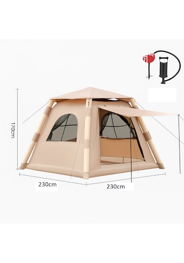 Su Geçirmez Şişme Kamp Çadırı 6 Kişilik Aile Çadırı 230x230x170cm Bej