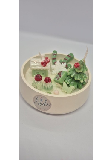 Yılbaşı Hediyelik Linda Kase Mum El Yapımı, Doğal Soya Mum Kırmızı - Yeşil - Beyaz