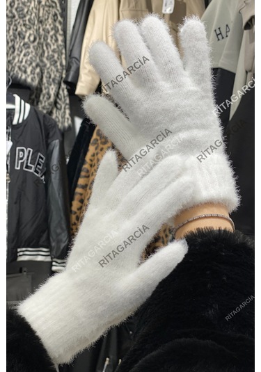 Peluş Uzun Eldiven Beyaz