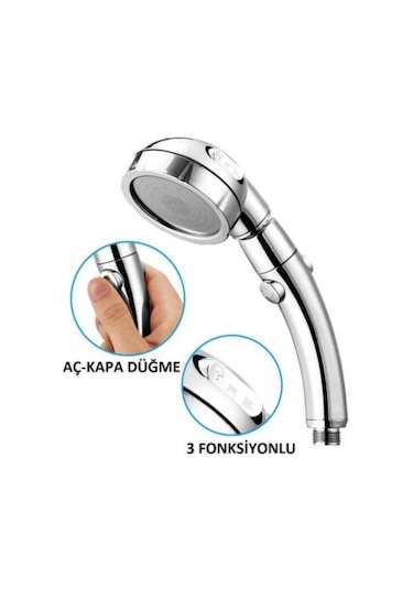 Su Tasarruf 3 Fonksiyon Banyo Duş Başlığı Silikon Hortum Mafsal Krom