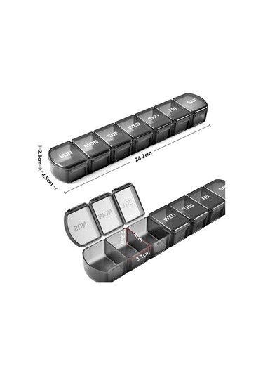 Plastik Kapsül Düzenleyici Ayrı Bölmeler İlaç Kutuları Seyahat Hap Kutusu Mini Dağıtıcılar 7 Günlük Hap Saklama Kutusu Siyah,