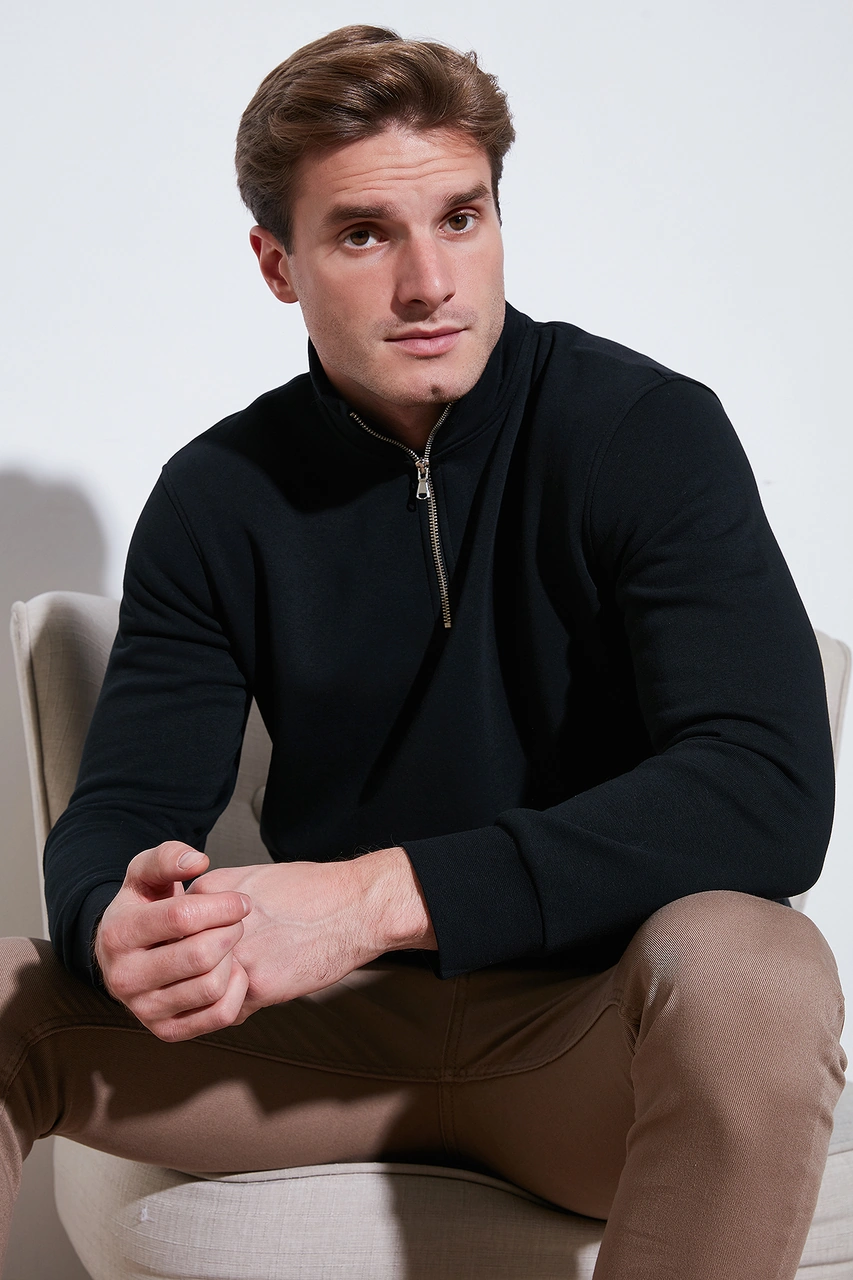 Buratti Pamuklu Regular Fit Dik Yaka 2'Li Paket Erkek Sweat 59052592S2 Koyu Lacivert-Siyah