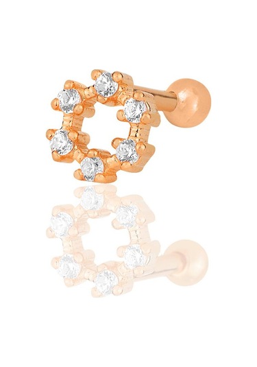 Gümüş Rose Zirkon Taşlı Simit Modeli Tragus Helix Piercing Küpe Gümüş