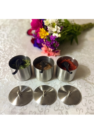 Baharatlık Kapaklı 3'lü Set 430 Kalite Paslanmaz Çelik Çelik