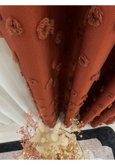 Brillant Carla Puffy Püsküllü Perde İstenilen Tüm Ölçülerde Kiremit Kiremit