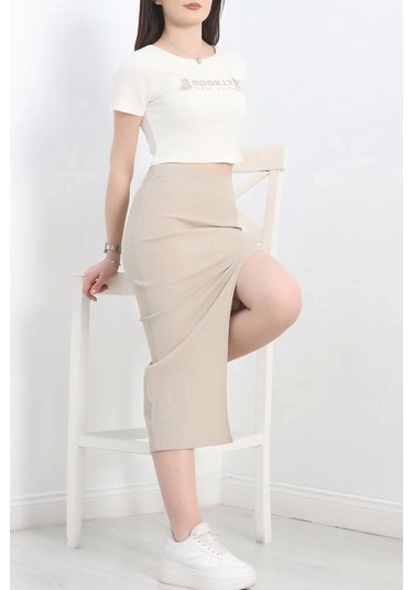 Nakışlı Etekli Takım Bej Beyaz S3899 Bej