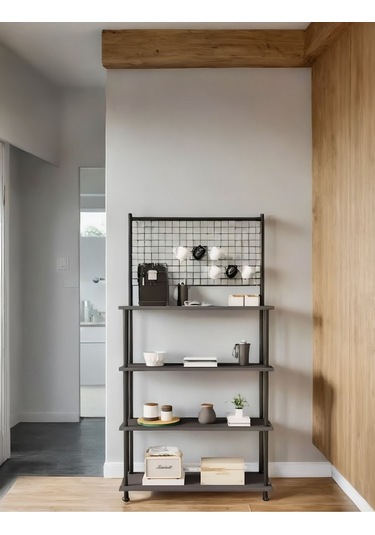 Çevir Kur Antrasit 4 Raflı Kahve Köşesi Dolabı Mutfak Düzenleyici, Stand, 71x167x35 Cm Antrasit