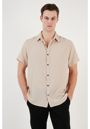 Buratti Pamuk Karışımlı Kısa Kollu Regular Fit Erkek Gömlek Cf23S113139 Taş