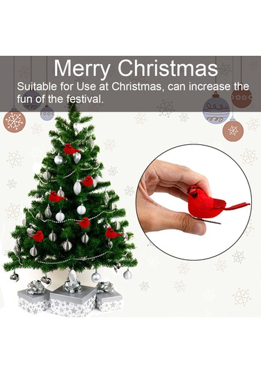 Reedark Kırmızı Kuş Şekilli Noel Ağacı Süsleri - Köpük Ve Tüyden Yapılmış 10'lu Set