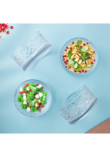 Porsima 4 Lü Kristal Cam Çerezlik Sunumluk Tek Kişilik Salata Kasesi 400 Ml