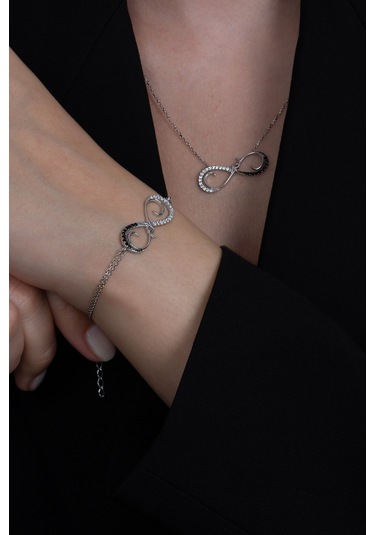 Sonsuzluk Sonsuz Aşk Gümüş Kolye Ve Bileklik Seti Taşlı Wsn91