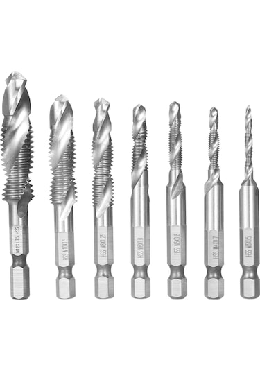 Fosenze 7'li Hss İvme Tala Ve Tap Seti - 1/4" Altıgen Saplı, Gümüş Renkli, M3-m12 Boyutları, Yumuşak Metal-ıçin Uygun