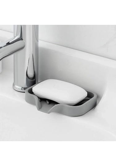 Teltree Pratik Silikon Sabunluk - Kendinden Süzme Tasarım, Banyo Ve Mutfak İçin Gri