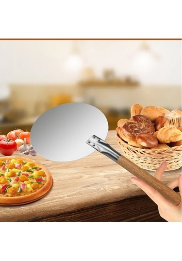 Meşe Pizza Spatulası - Paslanmaz Gümüş Siyah Pizza Transfer Ve Pişirme Spatulası Gümüş - Siyah