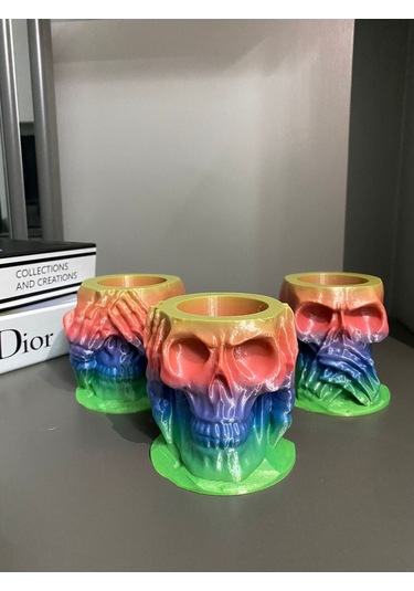 3 Maymun Kuru Kafa Renkli Tekila Shot Seti Görmedim Duymadım Bilmiyorum, Dekoratif Biblo, Mumluk