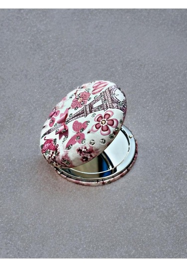 Işıltılı Karışık Desenli Çift Taraflı Yuvarlak Cep Çanta Makyaj Aynası 7cm Çap Kod:16 Çok Renkli