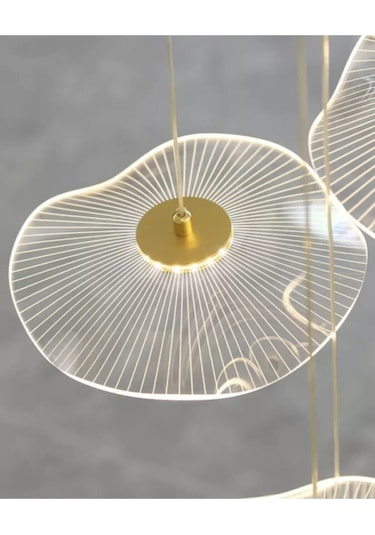 Burenze Burenze Luxury Exclusive Üçlü Yuvarlak Sarkıt Led Avize Jellyfish Gold Sarı Ledli Avize -burenze2022-6 Gold Sarı