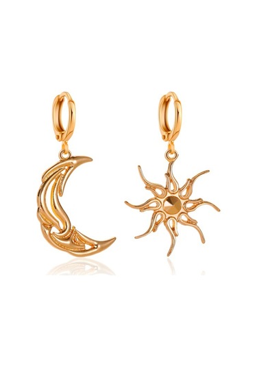 Moveevo Altın Renkli Asimetrik Güneş Ay Desenli Kolye Küpe, 4.22g Allyuminyum, Yeni, Ayrı Paketleme Gold