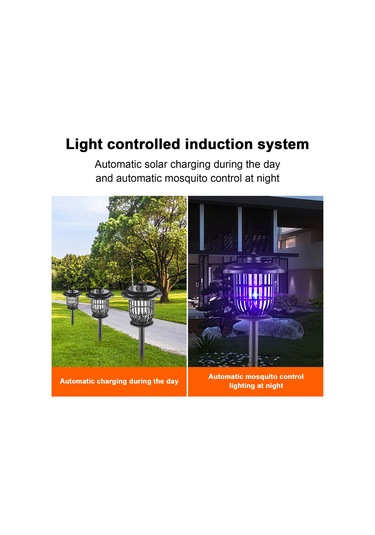 Qingmipy Güneş Enerjili Hareket Sensörlü Sinek Öldürücü Bahçe Aydınlatma Lambası, Su Geçirmez Siyah