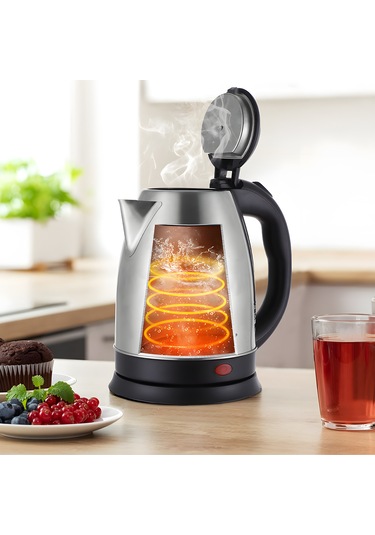 Hangfox 1.8l Paslanmaz Çelik Elektrikli Su Kaynagi 1500w Hizli Isitma Sicaklik Kontrolu Kuru Isitma Koruma Ev Kullanimi Fincan Gumus Siyah, 220v Avrupa Tipi Çok Renkli