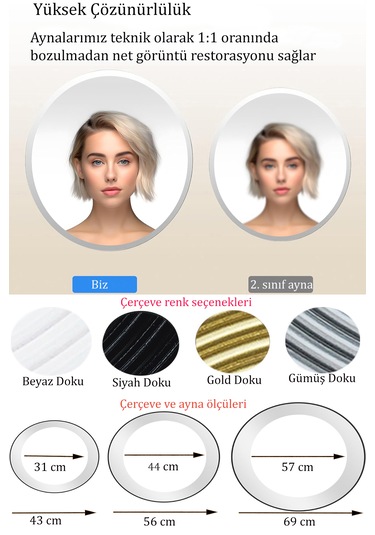 Afir Ahşap Gold Yuvarlak Ayna Işlemeli Duvar Banyo Aynası 69 Cm Gold