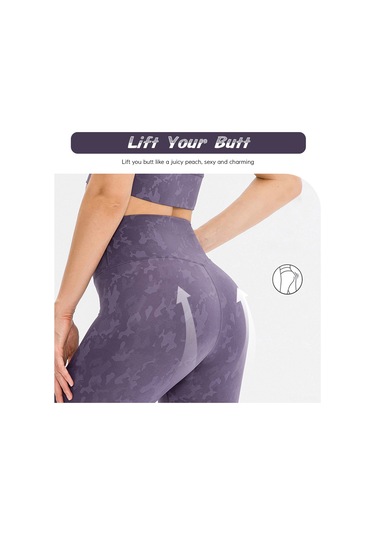 Kosona Kadınlar İçin Yoga Taytları - Kamuflaj Desenli - Rahatsız Edici Çizgisi Yok - Nefes Alır Hızlı Kuruyan - Yüksek Bel Kalça Geliştirici - Spor Jogging İçin Dar Paça Pantolon - Mor 8/l Avrupa Bedeni Mor