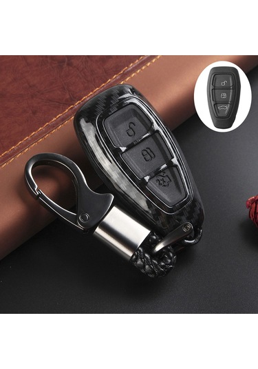 Suofeng Ford福克斯/c-max/kuga通用3键硅胶钥匙套 碳纤蓝 Uv涂层 带钥匙扣 保护壳