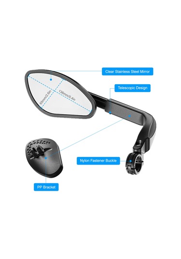 Yifomall Sağ Taraflı Mavi Bisiklet Geribakıcı - 360 Derece Döner, Genişletilebilir, 21-26 Mm Direksiyon Uyumlu, Çelik Lensli, Bisiklet/scooter İçin