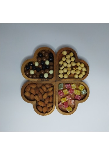 Cuori Ahşap Kalpli 4 Parça Çerezlik Kahvaltılık
