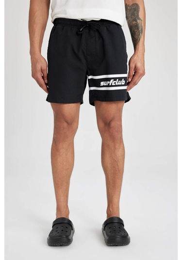 DeFactoFit Sporcu Baskılı Kısa Boy Deniz Şortu B5990AX24HSBK81 Siyah