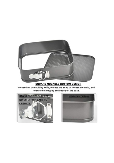 Bloomnest Kelepçeli Kek Kalıbı 24/26/28 Cm, Kare Fırın Kalıbı, Streç Kılıflı, Yapışmaz Karbon Çelik Diğer
