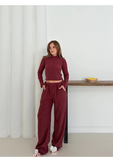 By Mop Balıkçı Yaka Örme Takım Bordo St265865 Bordo