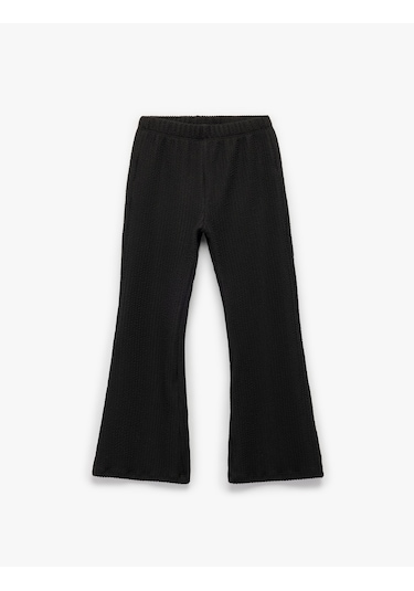Koton Beli Lastikli Dokulu Basic İspanyol Paça Pantolon Siyah 6wkg40020ak Siyah