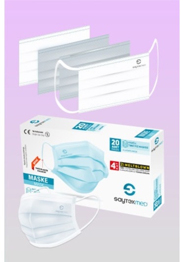 Saytekmed İki Kat Meltblown Koruması, 4 Katlı Beyaz Maske (5 Kutu/100 Adet)