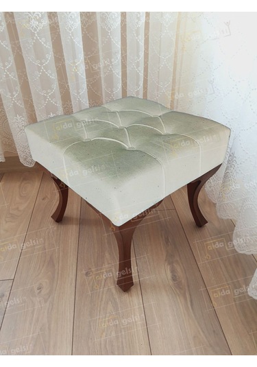 Kapitoneli Makyaj Pufu Ayak Ucu Puf Ceviz Ayak 45 45 Beyaz