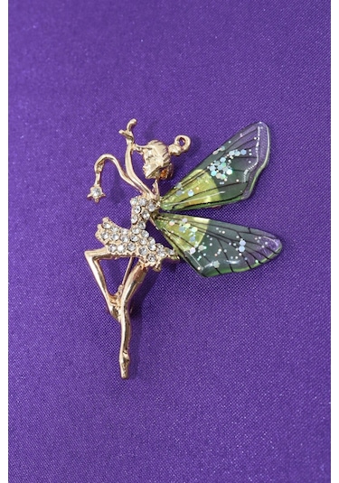 Peri Kızı Broş. Taşlı Tasarım Broş. Gold Renk Peri Kızı Broş. Yaka Iğnesi Broş. Kadın Broş. Broş. Çok Renkli