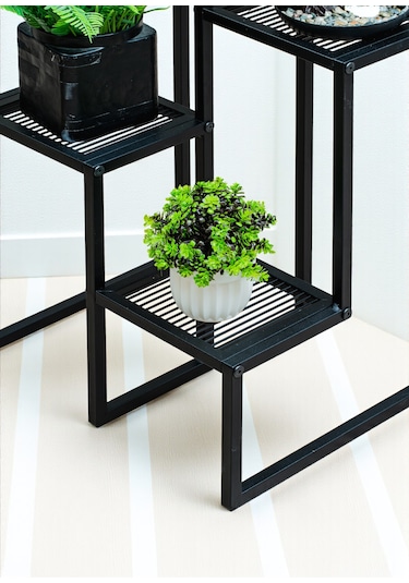 Dekoratif Metal 4 Raflı Saksılık Katlı Dikey Saksı Standı Çiçeklik Bahçe Ve Balkon Dekoru Garden Siyah