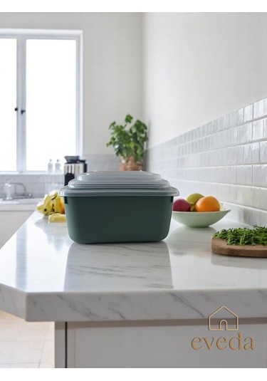 Eveda Snaplid Line Dikdörtgen Üçlü Set Yeşil Düz