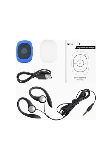 Agptek Mini Clip 64gb Mp3 Çalar Kulaklıklı Mavi Mp3 Player