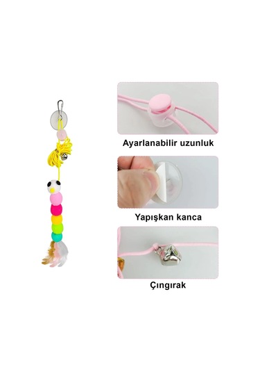 Pribor Tırtıl Kedi Oyuncağı, Kendinden Yapışkanlı, Zilli, Elastik İpli, Asılı Kedi Oyuncağı
