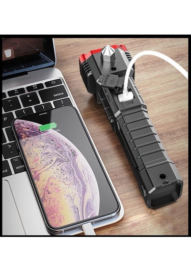 Taşınabilir Led Çok Fonksiyonlu Çalışma Işığı Güç Bankası Acil Durumlar Güvenlik Çekiç Su Geçirmez El Feneri - Kırmızı