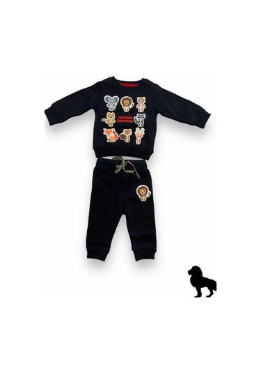 Erkek Bebek Hayvan Desenli Şardonlu Eşofman Takımı-14638 Lacivert