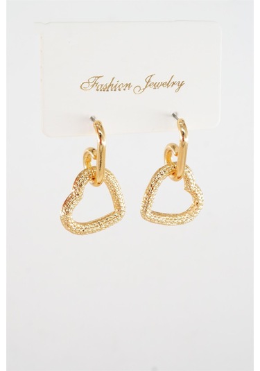 Kadın Özel Tasarım Sallantılı Kalp Model Küpe - Altın