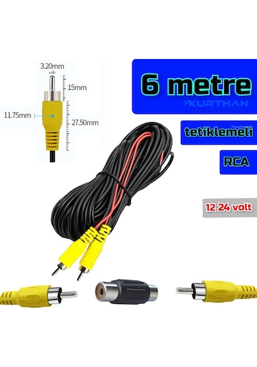 6 Metre Araç Kamerası Video Kablosu Tetiklemeli Rca Soket