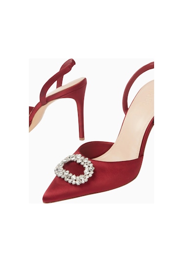 Nass Kyra 100 Kristal Tokalı, Saten Slingback Stiletto Bordo