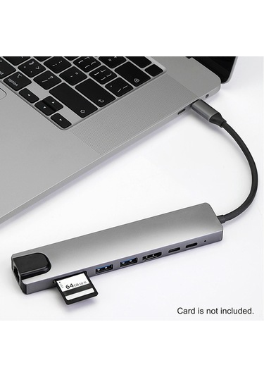 Reedark Usb-c Çok Fonksiyonlu Hub: 4k Hdmı, Pd Şarj, Rj45, Usb 2.0, Tf/sd Kart Okuyucu - Gri 8-in-1 Genişletme Dökümü