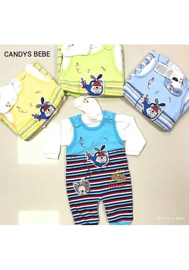 Bebessi Çizgili Bebek Tulum Çok Renkli