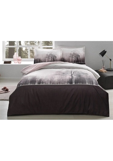 Çarşafı Lastikli Ranforce Nevresim Takımı Çift Kişilik- Jungle Bordo Renkli