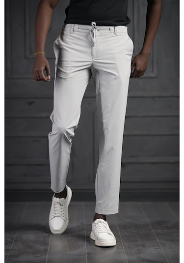 Beli Lastikli Ve İplikli Likralı Yazlık İnce Paraşüt Kumaş Jogger Pantolon gri