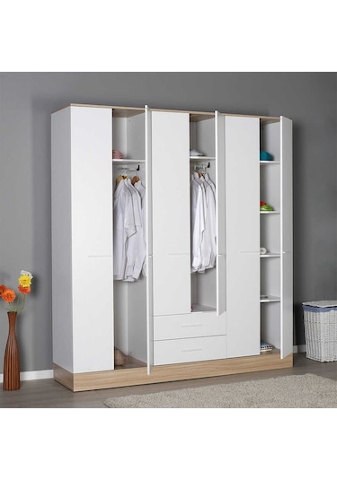 adoremobilya Base 6 Kapılı 2 Çekmeceli Gardırop-Italyan Meşe / Beyaz